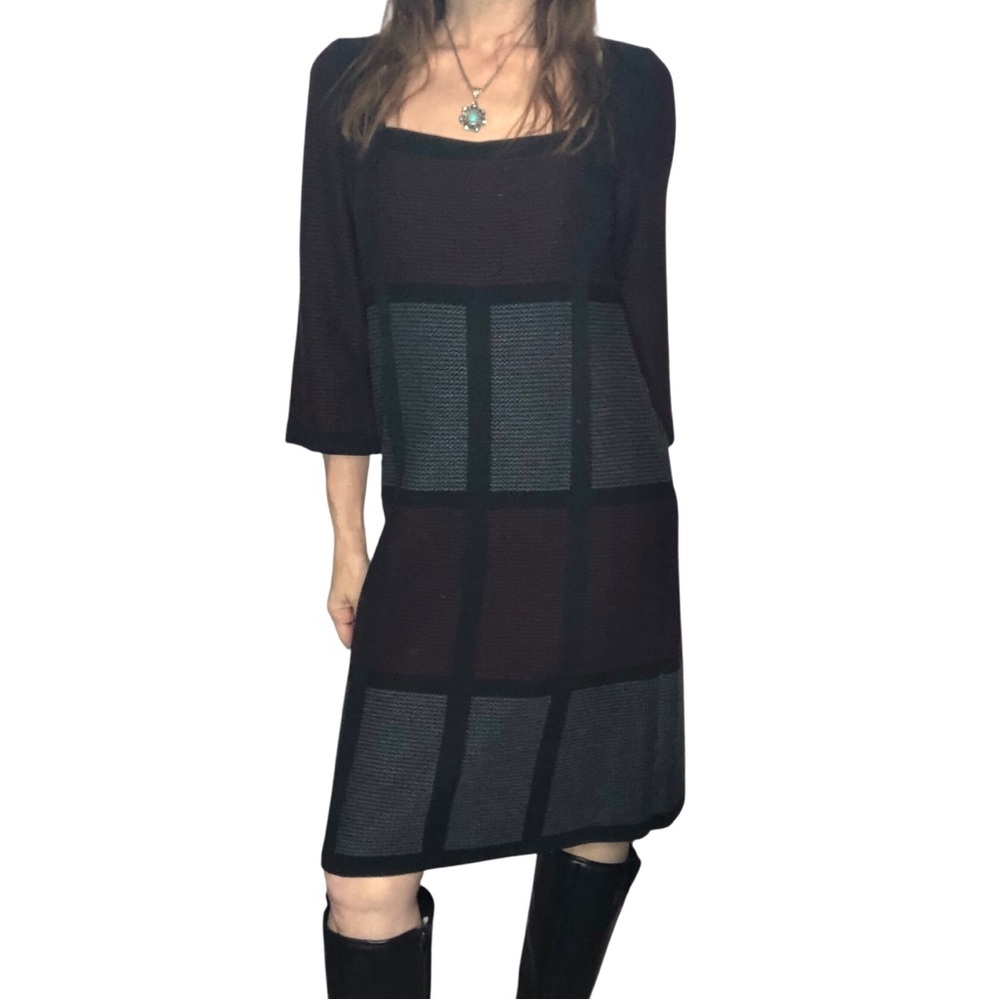 Y2K Knit Sweater Dress Sz M Colorblock Axcess by Liz Claiborne Knee Length Retro